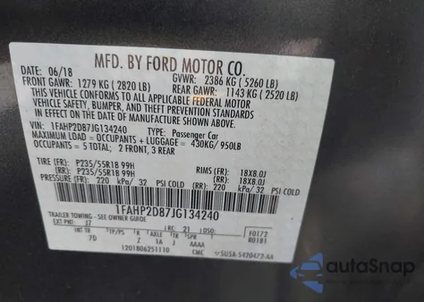 2018 Ford Taurus Se from USA, damaged, VIN 1FAHP2D87JG134240